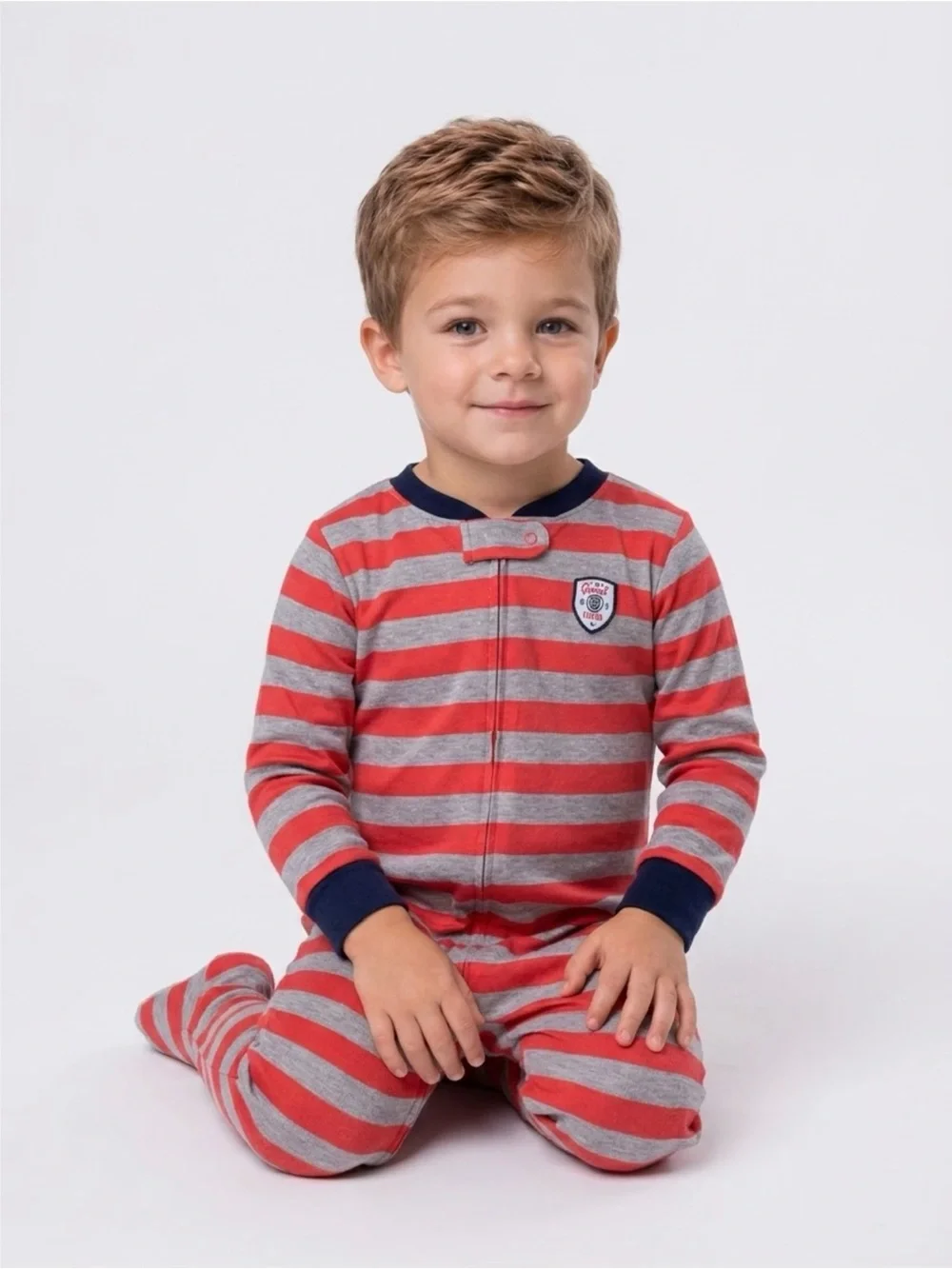 Carter's Red & Gray Striped Footed One-Piece with Navy Trim